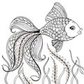 Hand drawn decorative fish for for the anti stress coloring page. Hand drawn black decorative fish isolated on white background Royalty Free Stock Photo