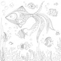 Hand drawn decorative fish for for the anti stress coloring page. Hand drawn black decorative fish isolated on white background Royalty Free Stock Photo