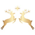 Hand drawn decorative golden Christmas reindeers with star. Happy New Year elements for winter holidays. Vector doodle sketch Royalty Free Stock Photo