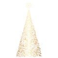 Hand drawn decorative golden Christmas tree with star. Happy New Year ornate elements for winter holidays. Vector doodle sketch Royalty Free Stock Photo
