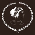 Hand drawn decorative logo with head of ancient Greek women, negative. Royalty Free Stock Photo