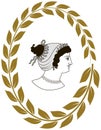 Hand drawn decorative logo with head of ancient Greek women.