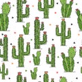 Hand drawn decorative seamless pattern with cactus.