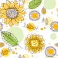 Hand drawn decorative sunflower seamless pattern Royalty Free Stock Photo