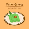 Hand drawn delicious dadar gulung cake traditional Indonesian dessert pandan flavor vector design