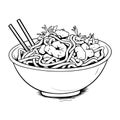 Hand Drawn delicious noodles in doodle style