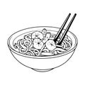 Hand Drawn delicious noodles in doodle style