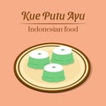 Hand drawn delicious putu ayu cake traditional Indonesian dessert made from wheat flour coconut cream pandan flavor vector design