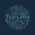 Hand drawn design concept with the main attractions of Thailand.