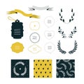 Hand drawn design elements collection Label ribbon wreath sign symbol Royalty Free Stock Photo