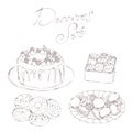 Vintage desserts vector illustration set