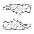 Hand drawn detailed sneakers, gym shoes. Classic vintage style. Outline doodle vector illustration. Royalty Free Stock Photo