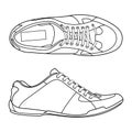 Hand drawn detailed sneakers, gym shoes. Classic vintage style. Outline doodle vector illustration. Royalty Free Stock Photo