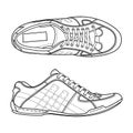 Hand drawn detailed sneakers, gym shoes. Classic vintage style. Outline doodle vector illustration. Royalty Free Stock Photo