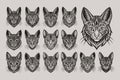 Hand drawn detailed sokoke cat head tshirt design set Royalty Free Stock Photo