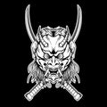 Hand drawn devil oni samurai warrior mask head mascot for tattoo