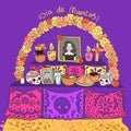 hand drawn dia de muertos family home altar vector design illustration