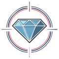 Hand drawn diamond gem icon centered in a colorful target scope or compass logo illustration Royalty Free Stock Photo