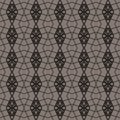 Hand drawn diamond lace grid seamless pattern. Modern japanese medallion motif on moody dark brown. Ecru elegant neutral tones.