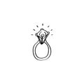 Hand-drawn diamond ring. Wedding ring Doodle illustration. Vector design element for greeting cards, wedding invitations Royalty Free Stock Photo