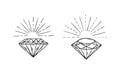 Hand drawn diamond shining line art side view and front view Royalty Free Stock Photo