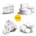 Hand drawn different type of cheese set.