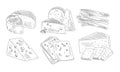 Hand Drawn Different Type of Cheese Set, Organic Dairy Product, Cheese Assortment Vector Illustration Royalty Free Stock Photo