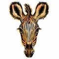 Hand drawn digital portrait of zebra  isolated on white background. Royalty Free Stock Photo