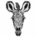 Hand drawn digital portrait of zebra  isolated on white background. Royalty Free Stock Photo