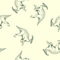 Hand drawn dinosaur hadrosaur seamless pattern. Vector clipart