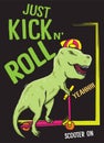 Hand drawn dinosaur with scooter for t shirt