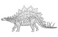 Hand drawn dinosaur stegosaurus armatus. Coloring book page antistress for adults and children. Prehistoric doodle cartoon animal Royalty Free Stock Photo