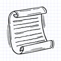 Hand drawn diploma, charter, certificate. Outline icon. Sketch style. Checkered background Royalty Free Stock Photo