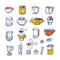 Hand-drawn dishes and tea time elements Royalty Free Stock Photo