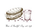 Hand Drawn of Disposable Coffee Cup with Grilled Sandwich Royalty Free Stock Photo