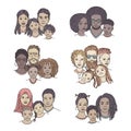 Hand drawn diverse family portraits