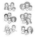 Hand drawn diverse family portraits