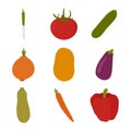 Hand drawn diverse vegetables collection. Isolated vector illustrations set in trendy flat design. Icons of tomato