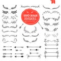 Hand drawn dividers. Line design elements vintage borders. Retro divider, separator vector set Doodle design elements