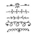 Hand drawn dividers nature style black color symbols set.