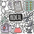 hand drawn doctor equipment doodle set