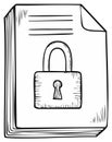 Hand-drawn document file with padlock icon symbolizing data security and privacy protection Royalty Free Stock Photo