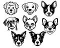 Hand drawn dog faces logo set of different breeds and fur styles isolated on transparent background. generative ai