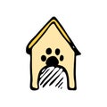 Hand drawn doghouse doodle. Color sketch pets icon. Decoration e Royalty Free Stock Photo