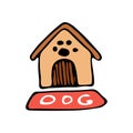 Hand drawn doghouse doodle. Color sketch pets icon. Decoration e