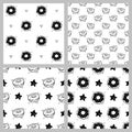 Hand drawn Donut patterns. Set of fast food seamless patterns. Vector illustration