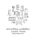 Hand drawn doodle advertising exhibition banner stands set. Royalty Free Stock Photo