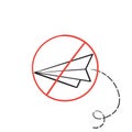 Hand drawn doodle airplane with no fly symbol illustration vector isolated