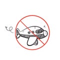 Hand drawn doodle airplane with no fly symbol illustration vector isolated