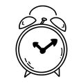 Hand drawn doodle alarm clock icon. Vector sketch illustration of black outline cute cartoon clock in vintage style for Royalty Free Stock Photo